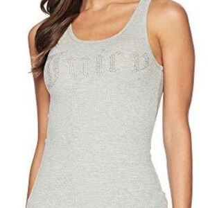 Juicy Couture‎ Y2K Rhinestone Logo Gothic Rib Tank Heather Gray M NWT Glam